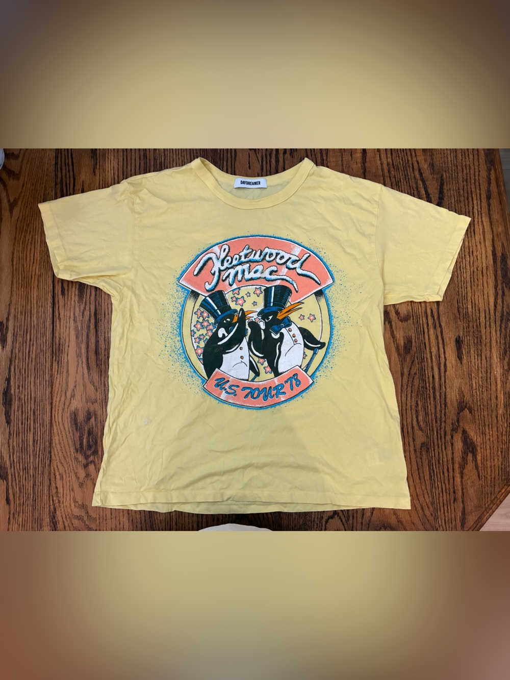Daydreamer Yellow Fleetwood Mac Graphic Tee with Pink & Black Accents